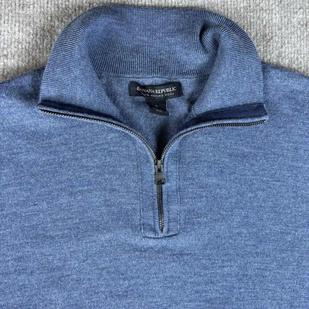 Banana Republic 100% Merino Wool 1/4 Zip Sweater Blue Men's Small S Pullover